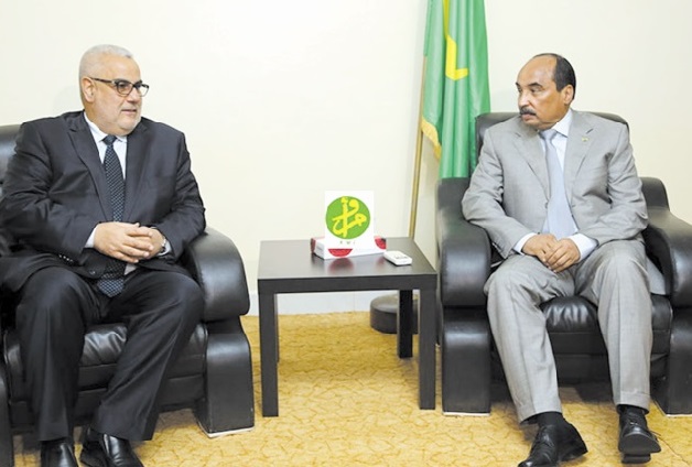 Abdelilah Benkirane en compagnie du président mauritanien à Zouirate. D. R.