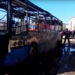 Un bus de transport public incendié. D. R.