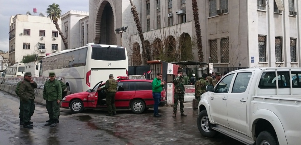 Le terroriste a déclenché sa charge explosive au palais de justice de Damas. D. R.