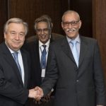 Brahim Ghali en compagnie du SG de l'ONU, Antonio Guterres. D. R.