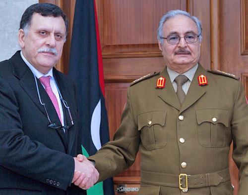 Fayez Al-Sarraj et le maréchal Khalifa Haftar. D. R.