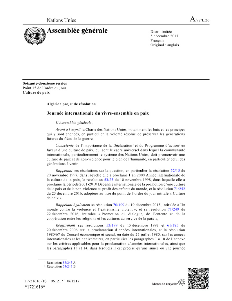 resolution onu Algérie